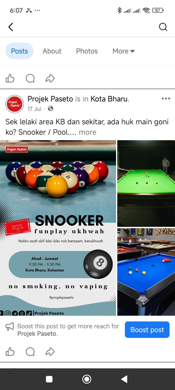 Aktiviti snooker funplay Projek Paseto