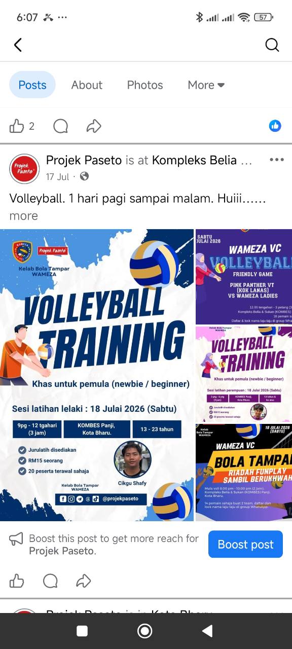 Aktiviti latihan bola tampar Projek Paseto